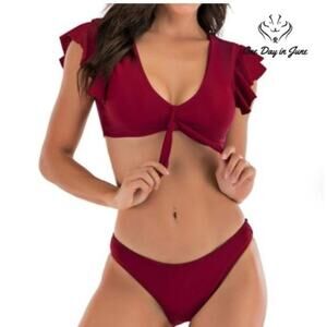 Anasabi Ruffle Crop Cheeky Bikini Swimsuit Size L